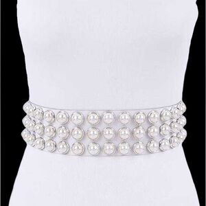 Plus Size Clear Pearl Stud Statement Belt